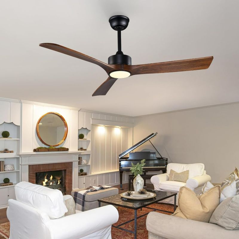 Photo 1 of 52 Inch Modern Wood Ceiling Fan with Lights and Remote - Reversible Wood Blades, Silent Operation, Warm Soft Light, Suitable for Indoor and Outdoor Spaces