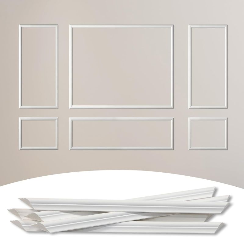 Photo 1 of 6-Frame Premade Accent Wall Molding Kit, Ready-to-Assemble Wainscoting Panels, Pre-Cut Chair Rail Moulding Trim for Home Décor

