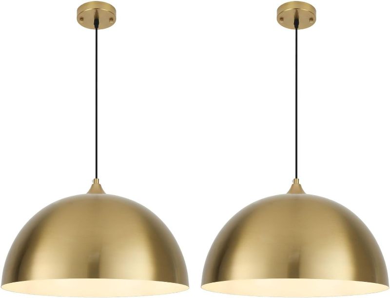 Photo 1 of Gold Pendant Lights Kitchen Island, 16 Inch Gold Dome Pendant Light, Modern Farmhouse Pendant Light for Kitchen Island, Dining Room, Cafe, Bar, 2 Pack