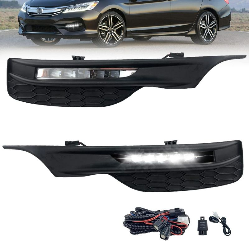 Photo 1 of LED Fog Lights Compatible with 2016 2017 Honda Accord Sedan Front Bumper Fog Lamps with Switch and Wiring Harness- Clear Lens