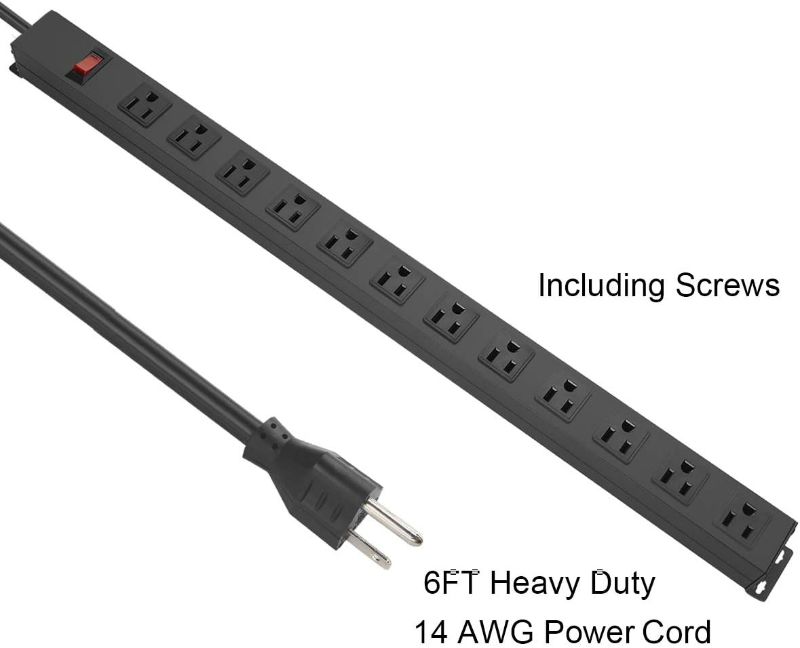 Photo 1 of Metal Wall Mount Power Strip, Mountable Power Outlet with 12 AC Outlets, Aluminum Alloy Mount Power Socket with Switch