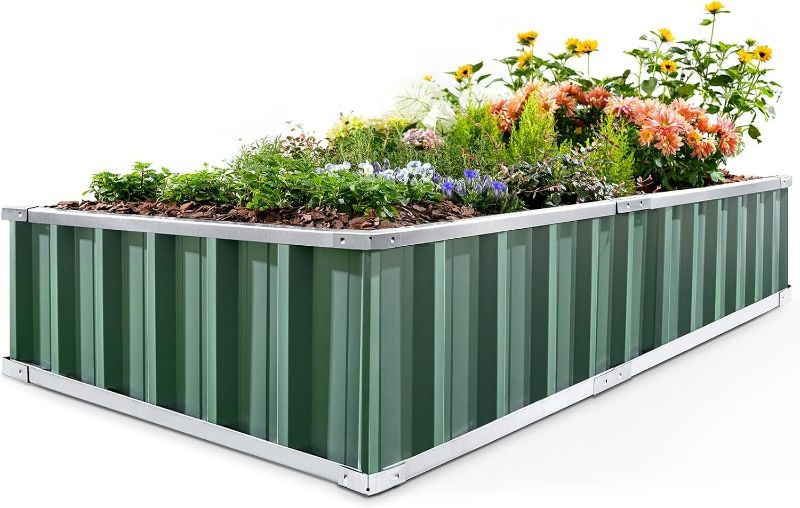 Photo 1 of KING BIRD Raised Garden Bed 68"x 36"x 12" Galvanized Steel Metal Outdoor Garden Planter Box Kit with 2 Pairs of Gloves (Green)