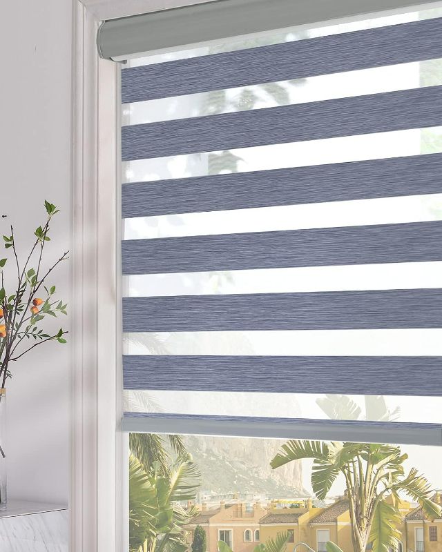 Photo 1 of Persilux Blackout Zebra Blinds Dual Layer Sheer Shades (37" W X 72" H, Dark Grey) Light Filtering Privacy Protection Day and Night Window Roller Shades for Home and Office, Easy to Install