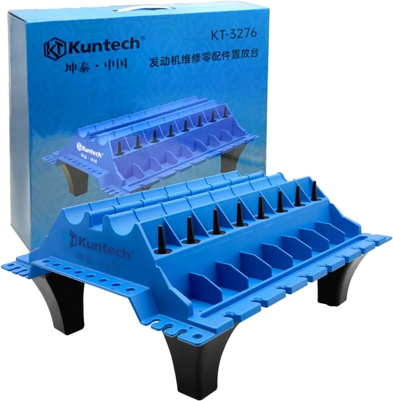 Photo 1 of Auto Engine Part Organizer, Engine Cylinder Head Component Repairing Organiser Valves Standing Set, Engine Component Tray, Camshaft shelving Tool (Valves Springs Camshafts), Blue