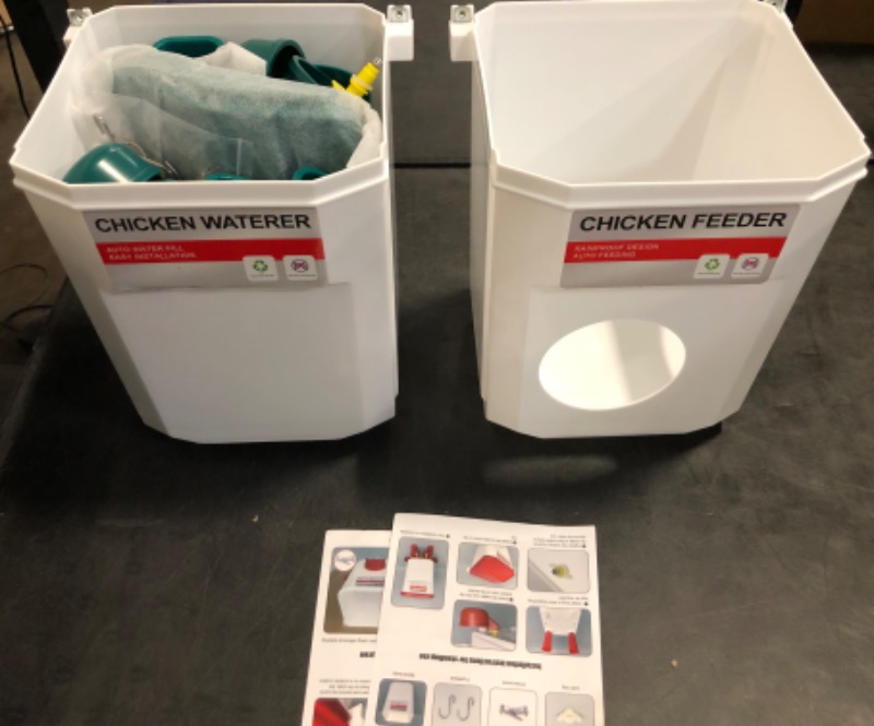 Photo 1 of Float-Controlled Automatic Chicken Waterer & No Waste Feeder Kits - Chicken Coop Accessories, Poultry Waterer and Feeder, Two Buckets 3 Gallon/18-23 Pounds
