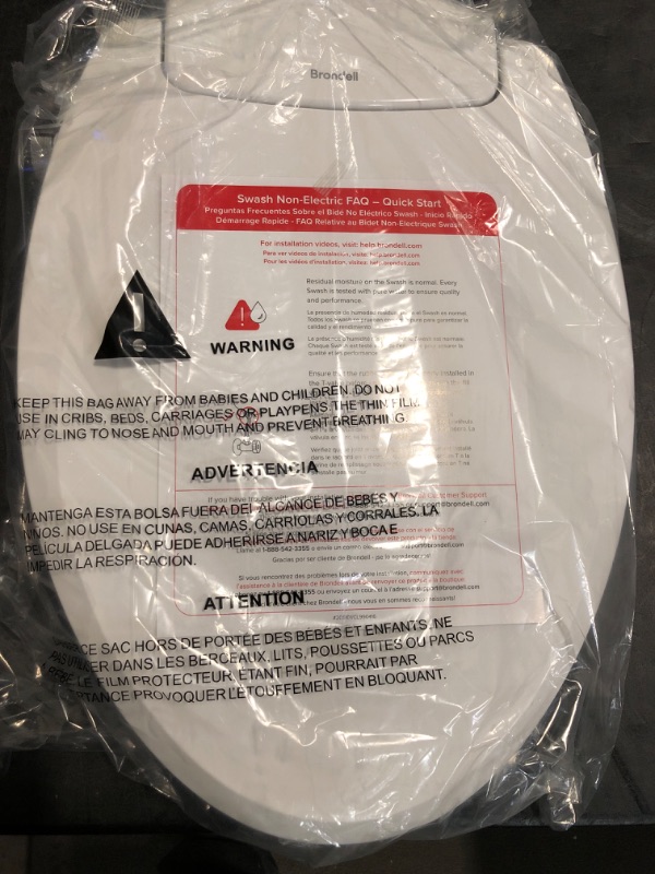 Photo 1 of Brondell Bidet Toilet Seat Non-Electric Swash Ecoseat, Fits Elongated Toilets, White - Dual Nozzle System, Ambient Water Temperature - Bidet with Easy Installation