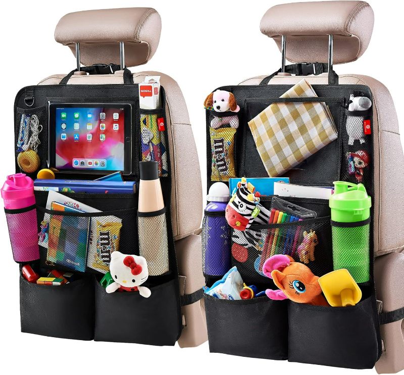 Photo 1 of Helteko Backseat Car Organizer, Kick Mats Back Seat Protector with Touch Screen Tablet Holder, Back Seat Organizer for Kids, Travel Accessories with 9 Storage Pockets 2 Pack, Black