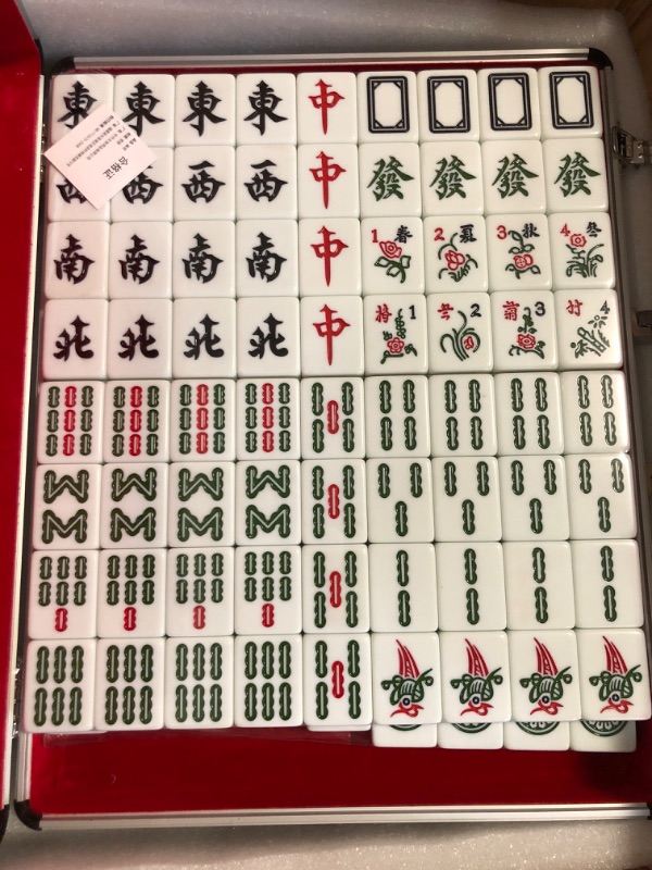 Photo 1 of Chinese Mahjong Tiles Set with 144 Pieces of 1.5 Inch Large Mahjong Tiles with Portable Silver Aluminum Case and Dice Suitable Travel Party(Pink)