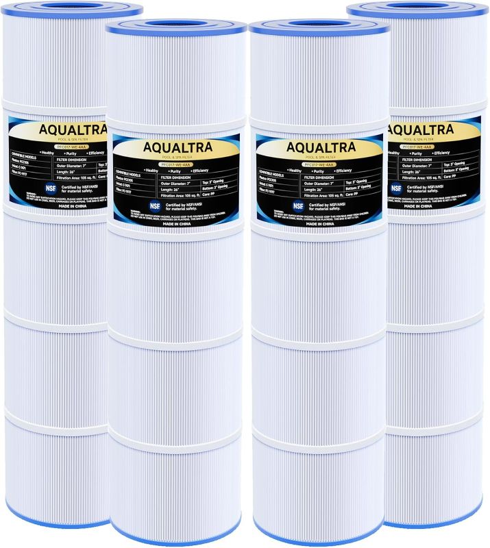 Photo 1 of AQUALTRA Pool Filter Compatible with CCP420, PCC105-PAK4, C-7471, FC-1977, 178584, 160301, FC-6470, R173576, 105 sq. ft., 26" x 7" 4 Pack