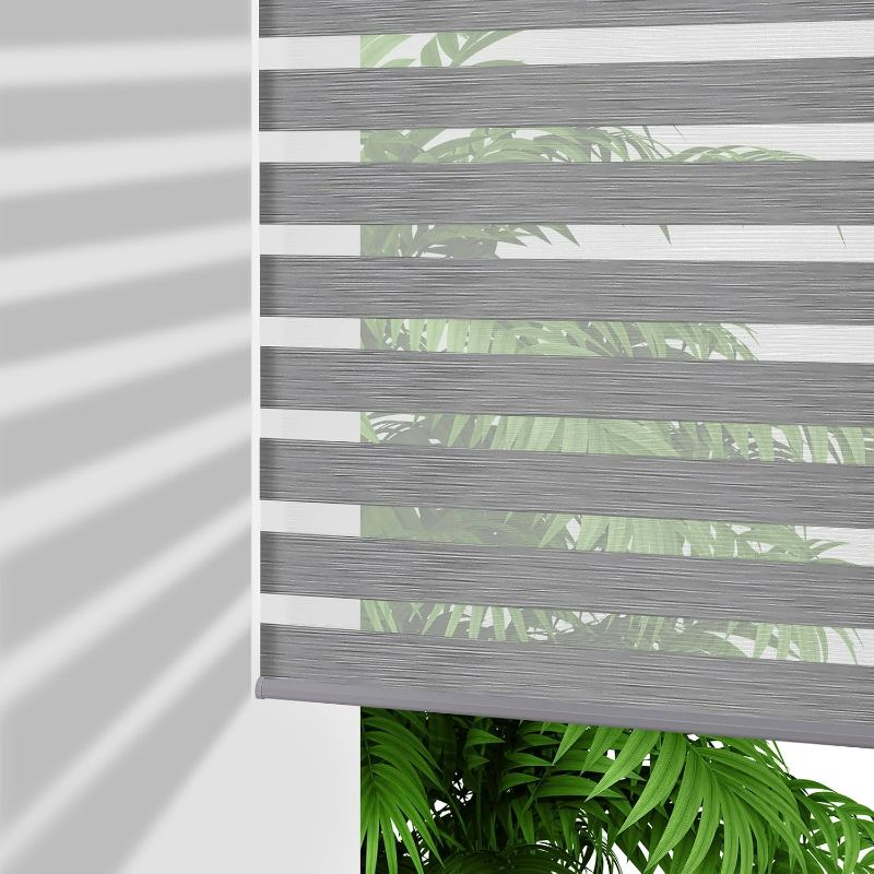 Photo 1 of Joydeco Cordless Zebra Blinds for Windows, Dual Layer Light Control Window Blinds with Light-Proof Aluminum Cover, Free-Stop Roller Shades for Home & Office (Gray,46" W x 75" H)