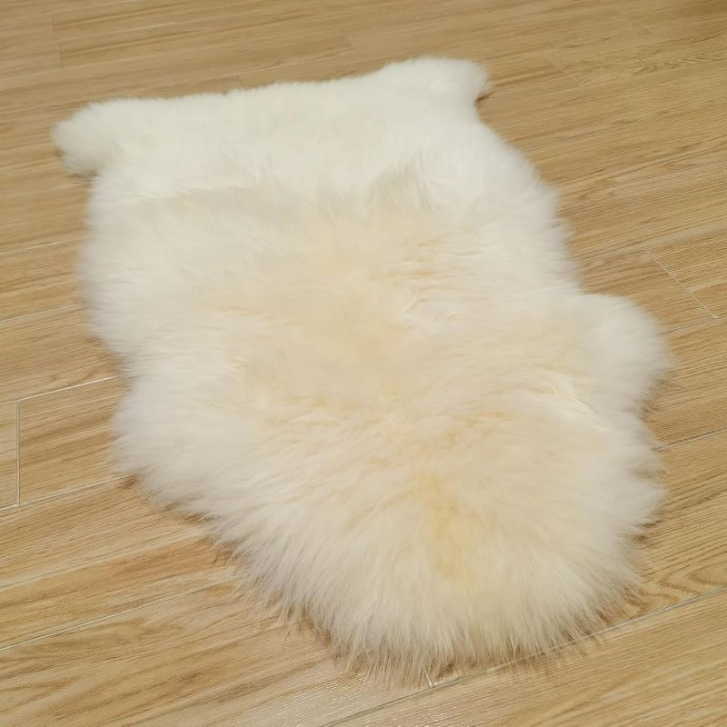 Photo 1 of Kopal Genuine Australian Sheepskin Rug, Real Lambskin Area Rug, 2x3 ft Single Pelt, Natural White