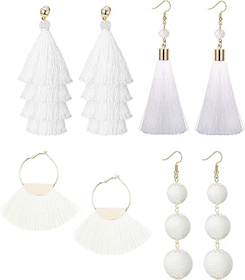 Photo 1 of LOYALLOOK 4Pairs Tassel Earrings For Women Fan Shape Tassel Earrings Long Thread Tassel Earrings Bohemian Fringe Drop Handmade Earrings