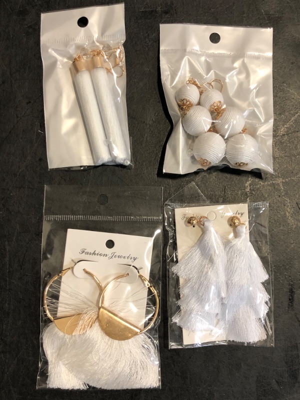 Photo 1 of LOYALLOOK 4Pairs Tassel Earrings For Women Fan Shape Tassel Earrings Long Thread Tassel Earrings Bohemian Fringe Drop Handmade Earrings