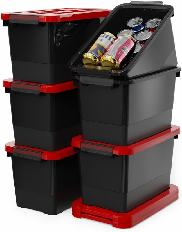 Photo 1 of Minor Damage to One Lid**WYT 7 Quart Storage Bins with Lids and Latch, 6-Pack Stackable Plastic Organizing Box with Buckle and Handle, Durable Nestable Totes Containers (Black/Red)