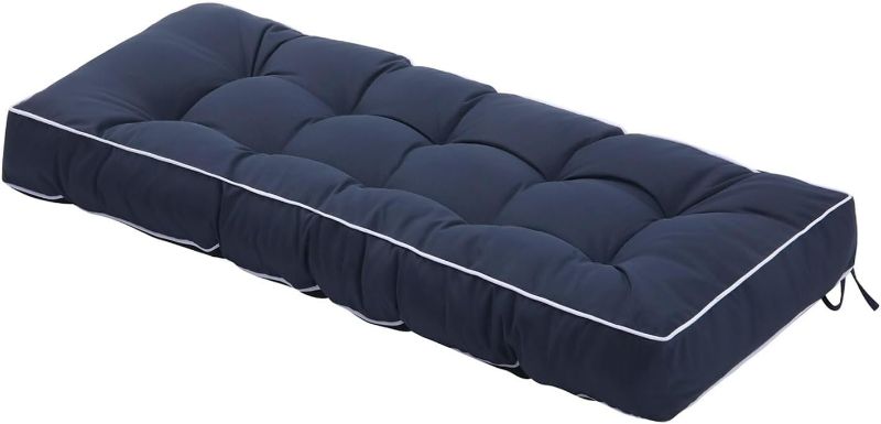 Photo 1 of 41 inch Outdoor Bench Cushion with Ties,Weather Resistant Thick Tufted Loveseat Seat Cushion for Patio Porch Chair Navy