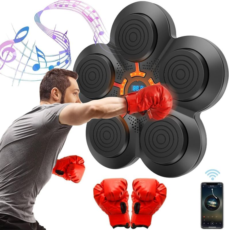Photo 1 of Musical Boxing Machine with Boxing Gloves Wall Mounted Smart Bluetooth Musical Boxing Machine for Home Fitness and Home Entertainment Gift, Black Red