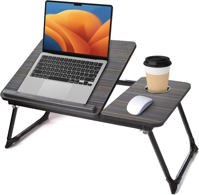 Photo 1 of Laptop Desk for Bed Couch,Adjustable Bed Laptop Table with Foldable Legs and Cup Holder,Laptops Stand for Beds,Beds Desk for Laptops,Portable Lap Desk Bed Tray Table for Writing Eating,Black