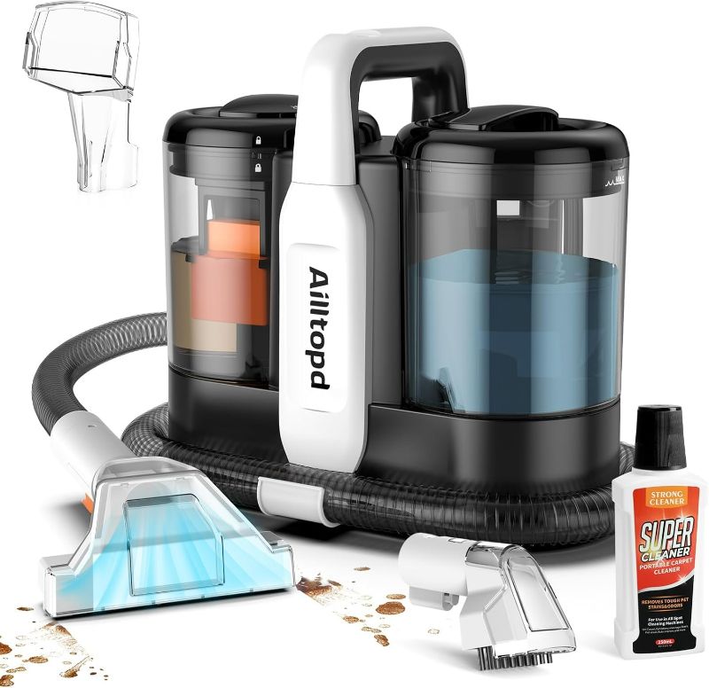 Photo 1 of Portable Carpet & Upholstery Spot Cleaner, Powerful Suction & Spot Remover, Deep Stain Cleaning for Carpet, Car Seats, Pets, Stairs, Couches, with Dual Size BrushHead