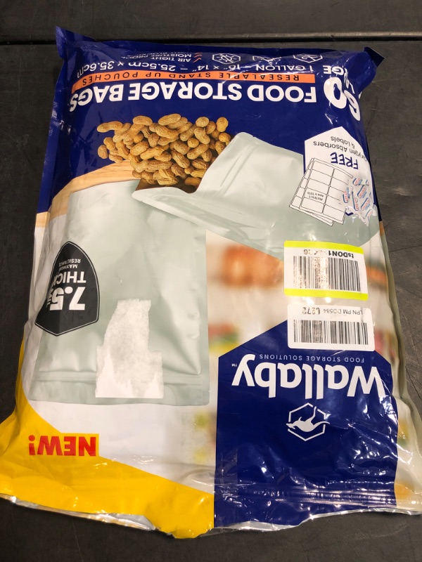 Photo 1 of Wallaby 60 Count 1-Gallon Gusset Mylar Bags with 400cc Oxygen Absorbers, 15 Mil Total Thicker Long-Term Food Storage Pouches, 10x14 Stand-Up Resealable Heat-Sealable Airtight Packaging - Silver