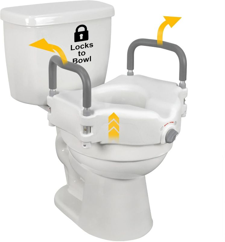 Photo 1 of FSA/HSA Eligible, Vaunn Raised Toilet Seat and Elevated Commode Booster Seat Riser with Removable Padded Grab Bar Handles & Locking Mechanism