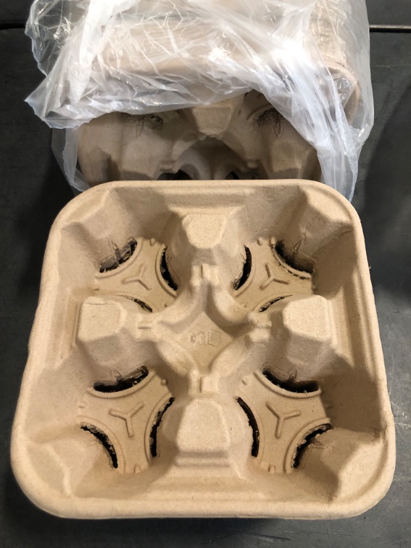 Photo 1 of 4 Cup Drink Carrier - Biodegradable Disposable to Go Cup Holder with Deeper Slots, Secure Hold for Coffee, Bubble Tea, Soda - Ideal for Takeout, Delivery, Restaurants (100 Pack)