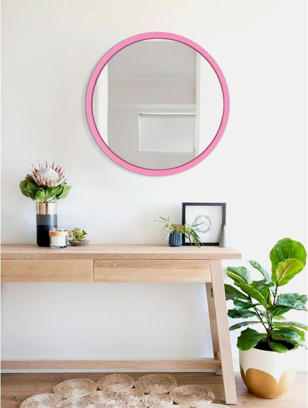 Photo 1 of JJUUYOU Circle Wall Mirror 16 Inch Round Mirror for Bathroom, Rose Circular Mirror Washroom Wall Decor Wood Frame Mirror for Living Room, Bedroom, Dorm Decorative