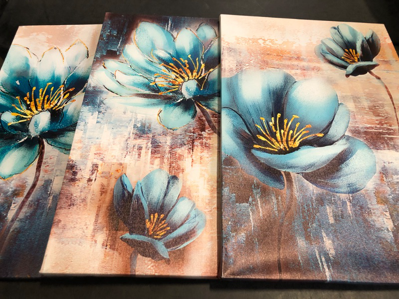 Photo 1 of Lapremoly Canvas Wall Art For Living Room Family Wall Decor For Bedroom Abstract Blue Flowers Wall Paintings Office Decor Modern Wall Decorations For Kitchen Wall Pictures Artwork 16" X 24" 3 Piece