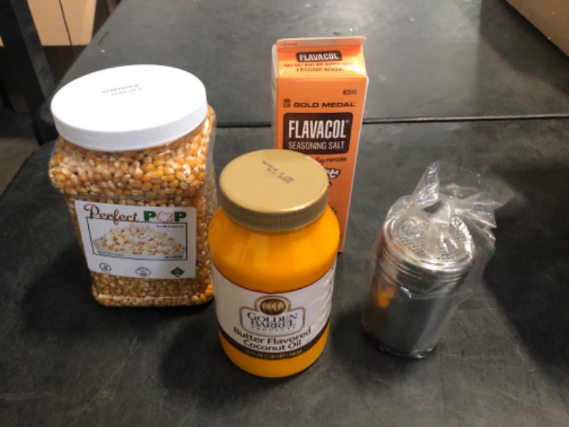 Photo 1 of Perfectware Popcorn Kit- (Includes 35oz Popcorn Season Salt, 4lbs Yellow Kernels, and 32oz Butter Flavored Coconut Oil, Plain,PW-Popcorn Kit-3