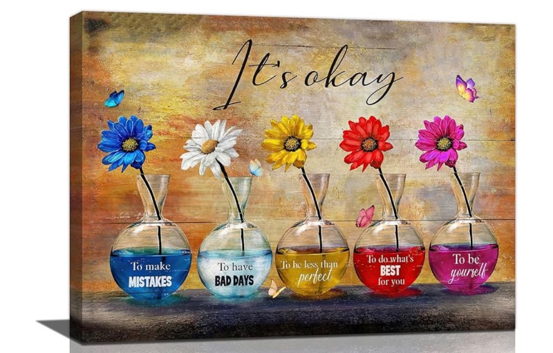 Photo 1 of Colorful Daisy Wall Art Its Okay Butterfly Pictures Wall Decor 16"x12"
