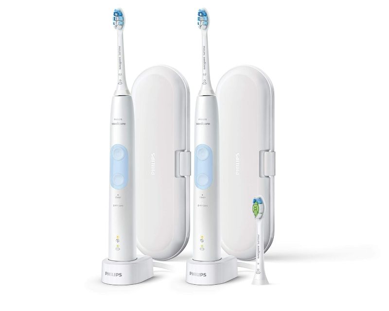 Photo 1 of Missing One Rechargeable Toothbrush** Sonicare Protective Clean Rechargeable Toothbrushes 2 Handless 3 Brush Heads & 2 Travel Case & 2 Chargers