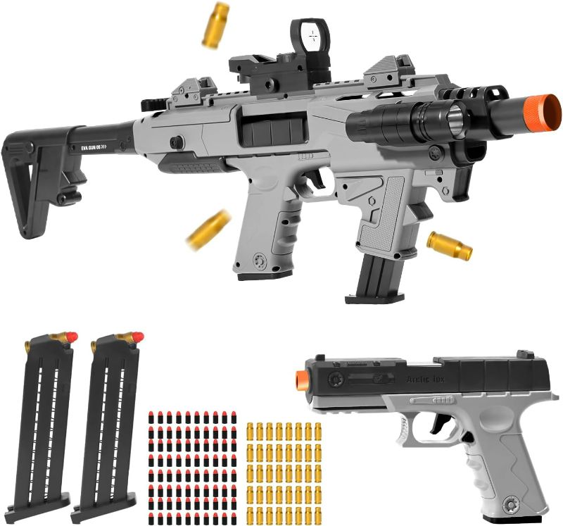 Photo 1 of Soft  Toy  Blaster, Realistic Toy Dart Hand Gun Soft Bullet Pistol Foam Shell ejecting Blasters, with 2 Clips & 80 Foam Bullets, Gifts for Boys Girls Adults Age 8+