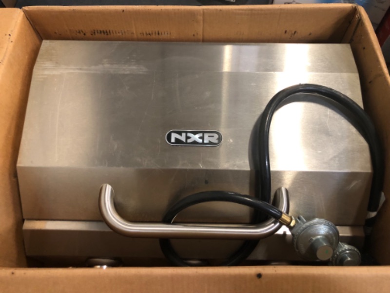 Photo 1 of Portable Gas Grill 3 Burner.25"". 24,000 total BTU,312 Square Inch Total Grilling Area, Push-and-Turn Ignition. Outdoor Heavy Duty. Hose Included., stainless steel, 880-0022B