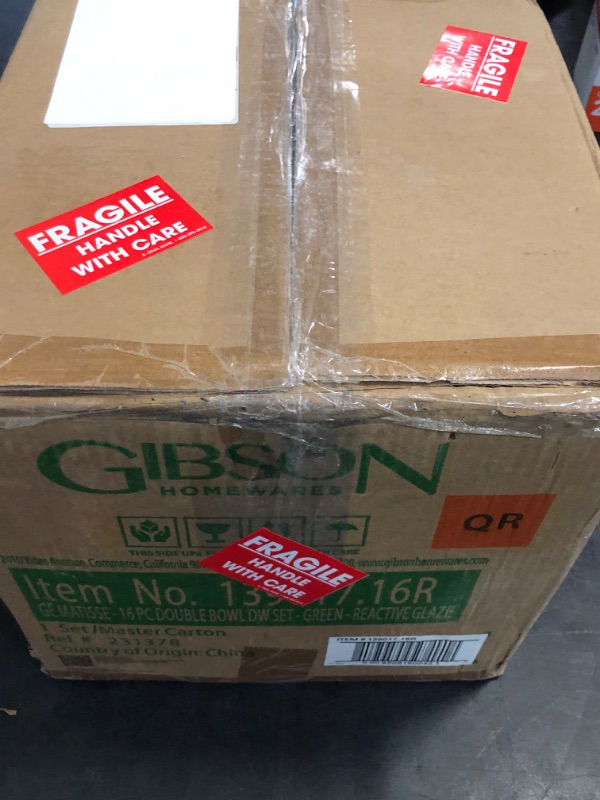 Photo 1 of Gibson Elite Matisse Double Bowl Dinnerware Set, Service for 4 (16pcs), Green