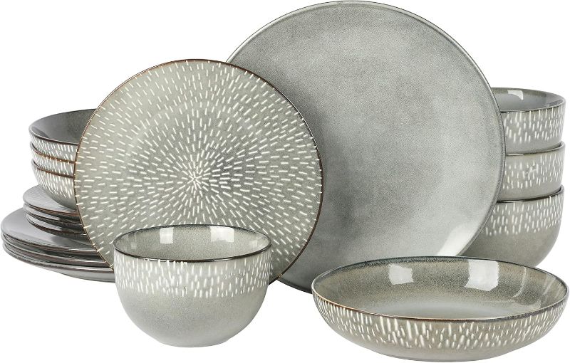 Photo 1 of Gibson Elite Matisse Double Bowl Dinnerware Set, Service for 4 (16pcs), Green