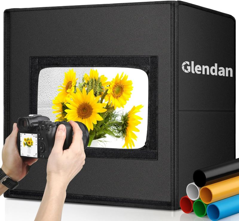 Photo 1 of Glendan Light Box Photography, Portable Photo Studio Light Box, 16" x 16" Professional Dimmable Shooting Tent Kit with 216 LED Table Top Light & 6 Backdrops Photo Box for Product Photography
