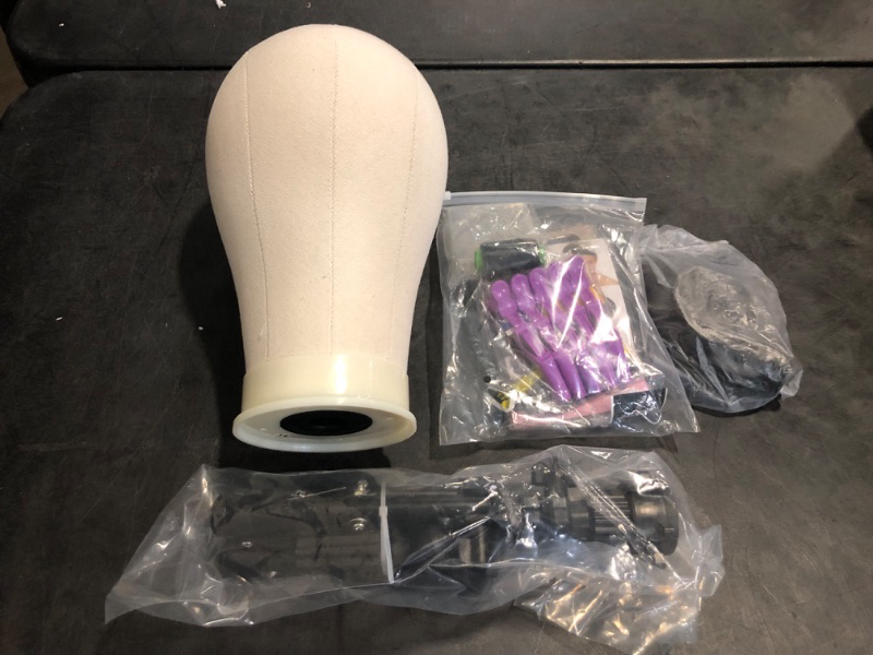 Photo 1 of 23 Inch Canvas Block Mannequin Head for Wigs Making Display with Wig Caps, T Pins, C Bristle Brush