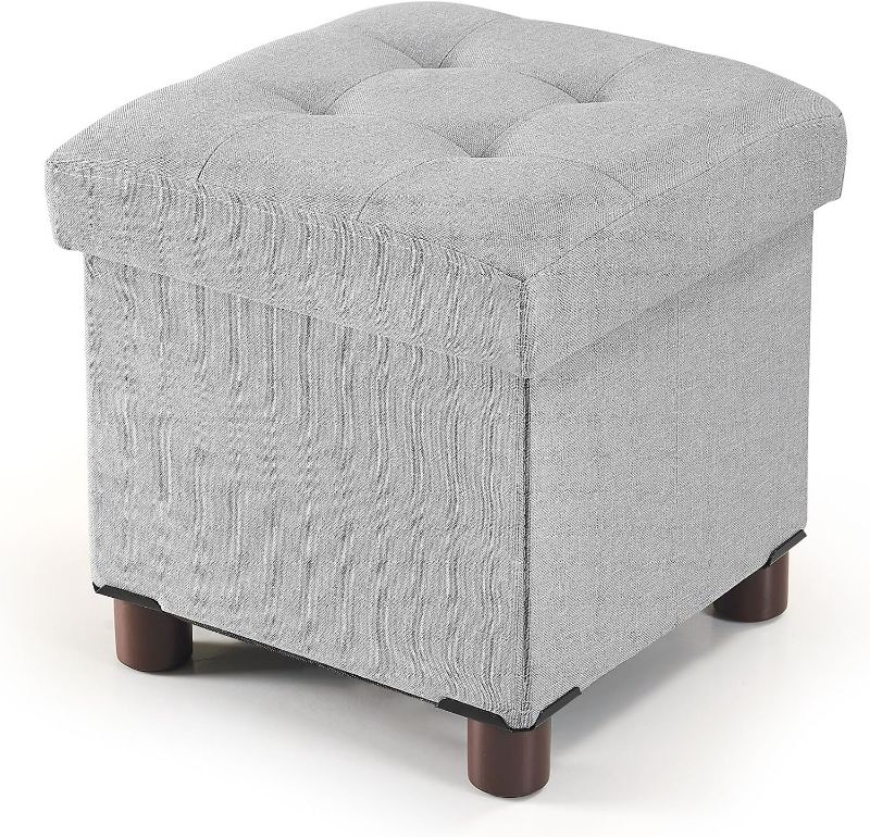 Photo 1 of BRIAN & DANY Small Storage Ottoman Cube, Folding Ottoman with Storage, Foot Stool Seat with Wood Legs, for Living Room and Bedroom, 12.6"x12.6"x12.8" - Light Grey
