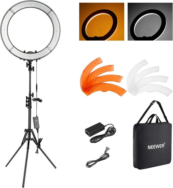 Photo 1 of NEEWER 18 Inch Ring Light with Tripod Stand, 55W Large LED Ringlight, Cold Shoe Phone Holder Compatible with iPhone Camera for Video Recording Photography Streaming Selfie Makeup Studio Photo, RL-18