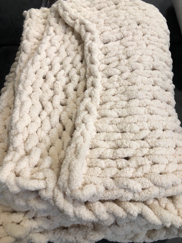 Photo 1 of L'AGRATY Chunky Knit Blanket Throw,Soft Chenille Yarn Throw 50x60?Handmade Thick Cable Knit Crochet Blanket, Large Rope Knot Throw Blanket for Couch Home Decor