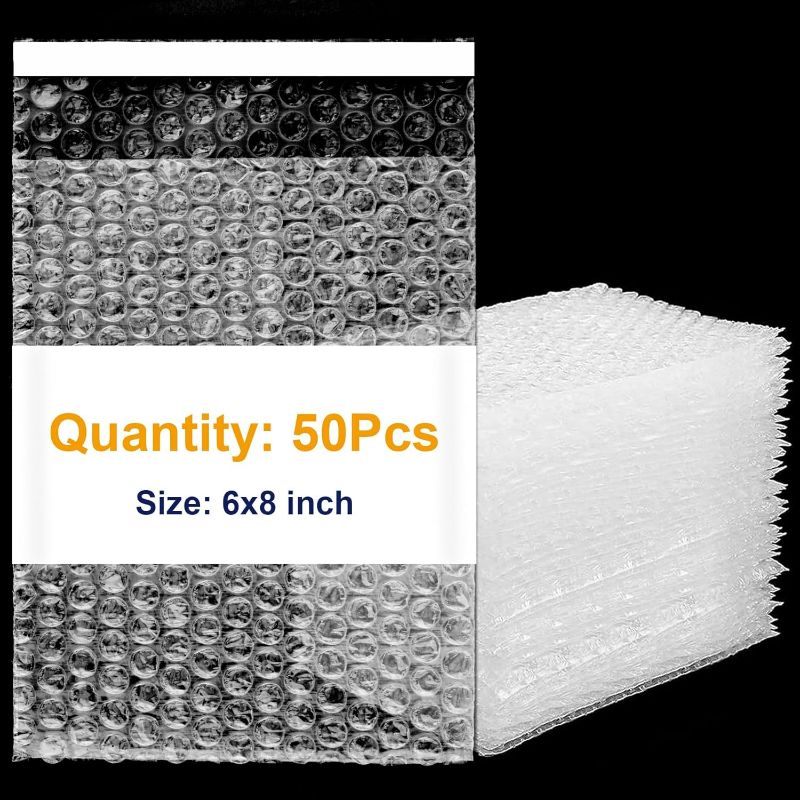 Photo 1 of ROUND RICH 50 Pack Clear Bubble Pouches 6x8 inch with Double Walled Bubble Thickening Shockproof Foam Wrap Bags for Cushioning Packing Shipping Moving and Storage