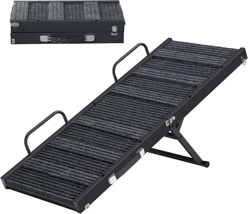 Photo 1 of Dog Ramp for Bed, 39.8'' Long Foldable Dog Ramp for Couches & Cars, 5 Adjustable Heights from 11.6" to 23.2" with Anti-Slip Mat & Safety Rails, Small Medium Dog Up to 50 lbs, Black DRHB1001