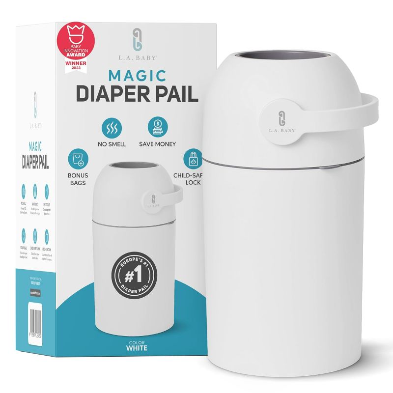 Photo 1 of Magic Diaper Pail - Patented 100% Odor-Free System with Child-Safe Lock - Award-Winning Design - No Refills Required - Works with Regular Trash Bags - Grey