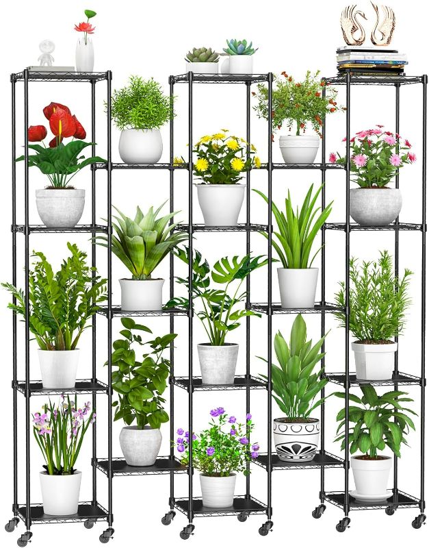 Photo 1 of Abimars 74'' Tall Plant Stand with Wheels, Shelf Height Adjustable Metal Plant Shelf for 18 Potted Plants, DIY Assembly Indoor & Outdoor Plant Display Rack