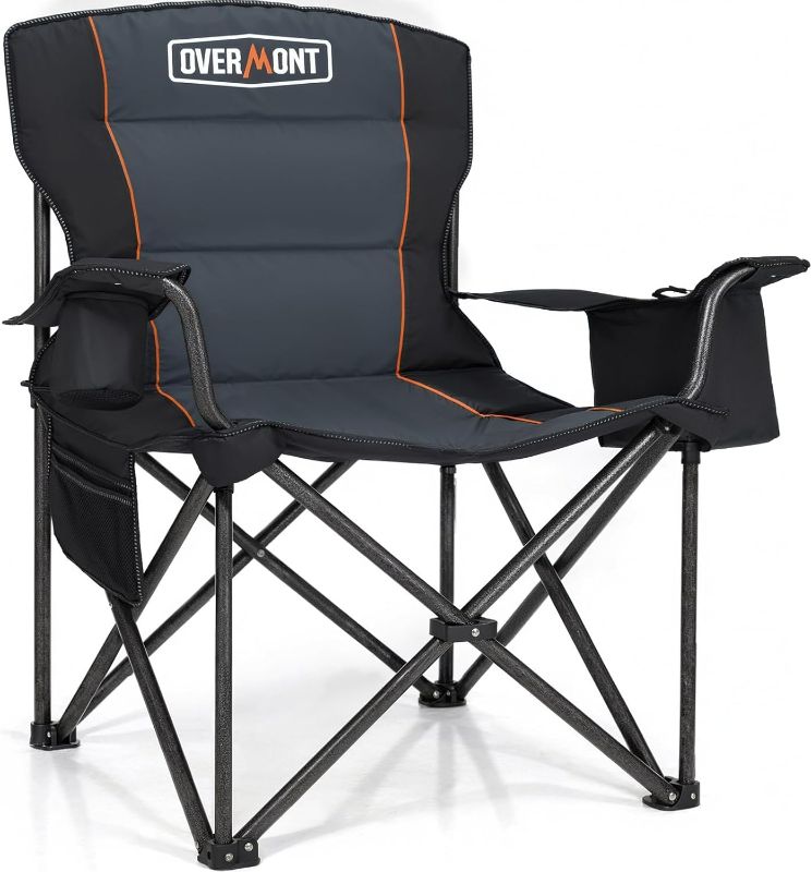 Photo 1 of Overmont Oversized Folding Camping Chair - 450lbs Support with Padded Cushion Cooler Pockets - Heavy Duty Collapsible Chairs for Sports Garden Beach Fishing