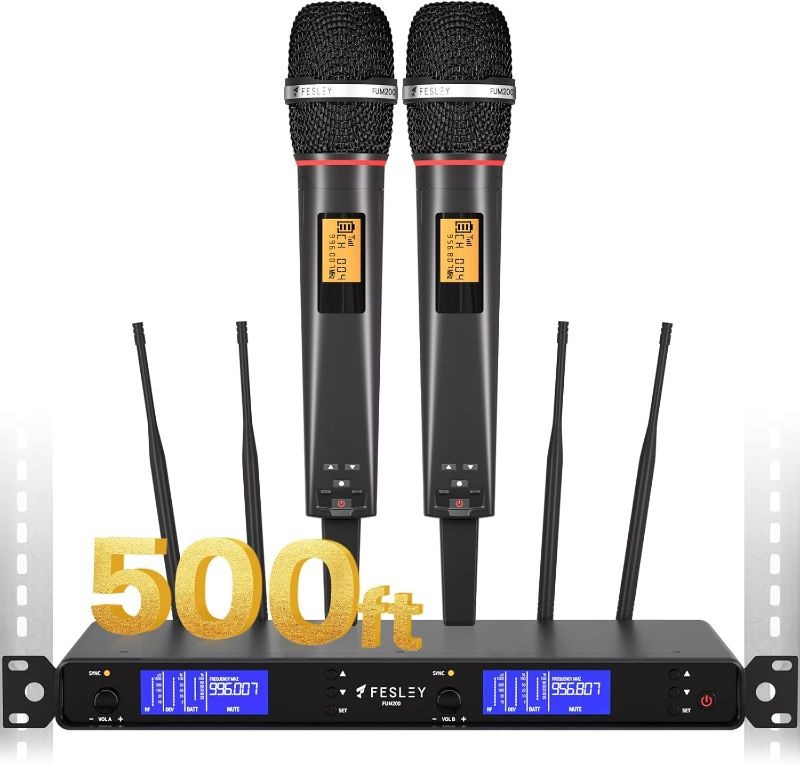 Photo 1 of Wireless Microphone System: Handheld 500ft UHF Range Dynamic Wireless Microphones Mic, Auto Scan Cordless Microphone and Receiver, Microfono Inalambrico for Karaoke, Church, Singing, Wedding