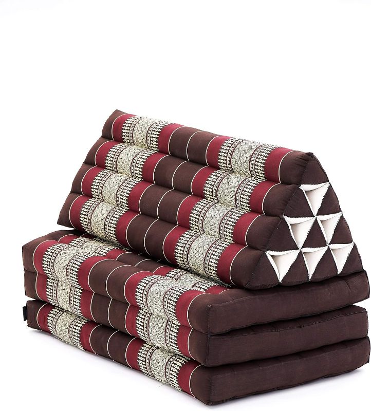Photo 1 of Leewadee 3-Fold Mat XXL with Triangle Cushion – Firm TV Pillow, Foldable Mattress with Cushion Made of Kapok, 67 x 31 inches, Brown Red