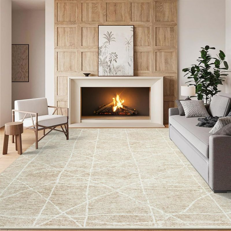Photo 1 of 6' X 9'  Area Rug Living Room Rugs: Washable Rugs Large Abstract Modern Non Slip Indoor Thin Low Pile Carpet for Living Room,Bedroom,Dining,Office,Farmhouse Decor Beige White