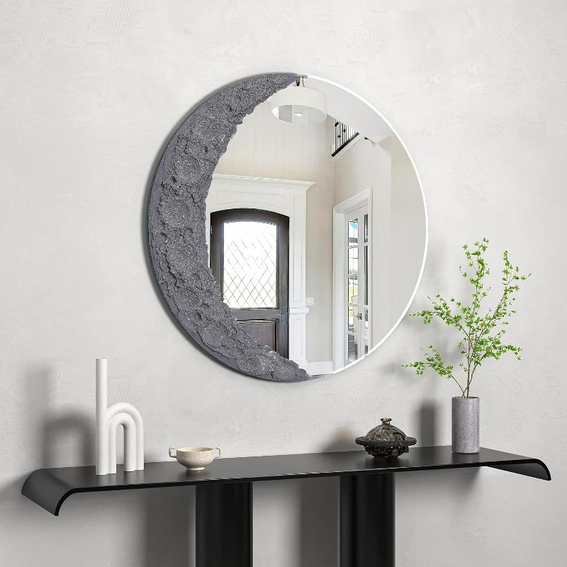 Photo 1 of NAIADLYFrameless Round Decorative Bathroom Mirror Vanity Mirror, for Wall Decoration, for Bathroom Living Room Bedroom Hallway Entrance Hall Modern Elegant Shape (15.7X15.7inch)