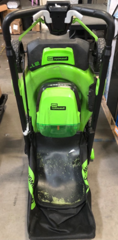 Photo 1 of *Missing Batteries** Greenworks 60V 25” Cordless (Self-Propelled) Lawn Mower (LED Lights + Aluminum Handles), 2 x 4.0Ah Batteries and Dual Port Rapid Charger