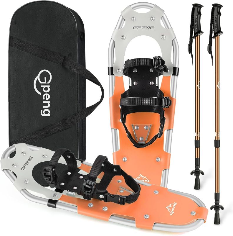 Photo 1 of Gpeng Snowshoes for Men Women Youth Kids, Light Weight Aluminum Snow Shoes with Trekking Poles, Crampon Protector and Carrying Tote Bag